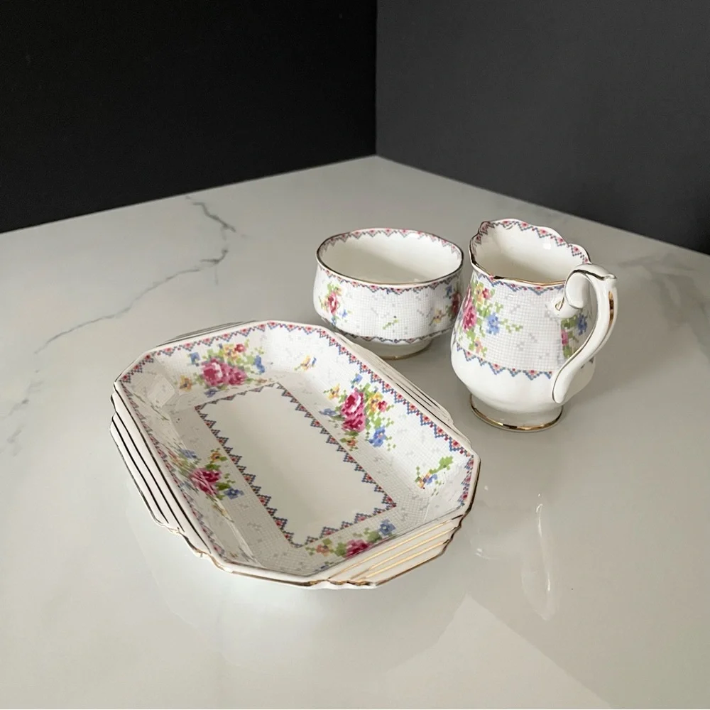 Sugar, Creamer & Tray SET - Petit Point by Royal Albert